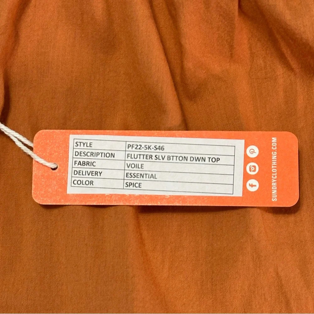 NWT Sundry Flutter Sleeve Button Down Top Spice O… - image 4